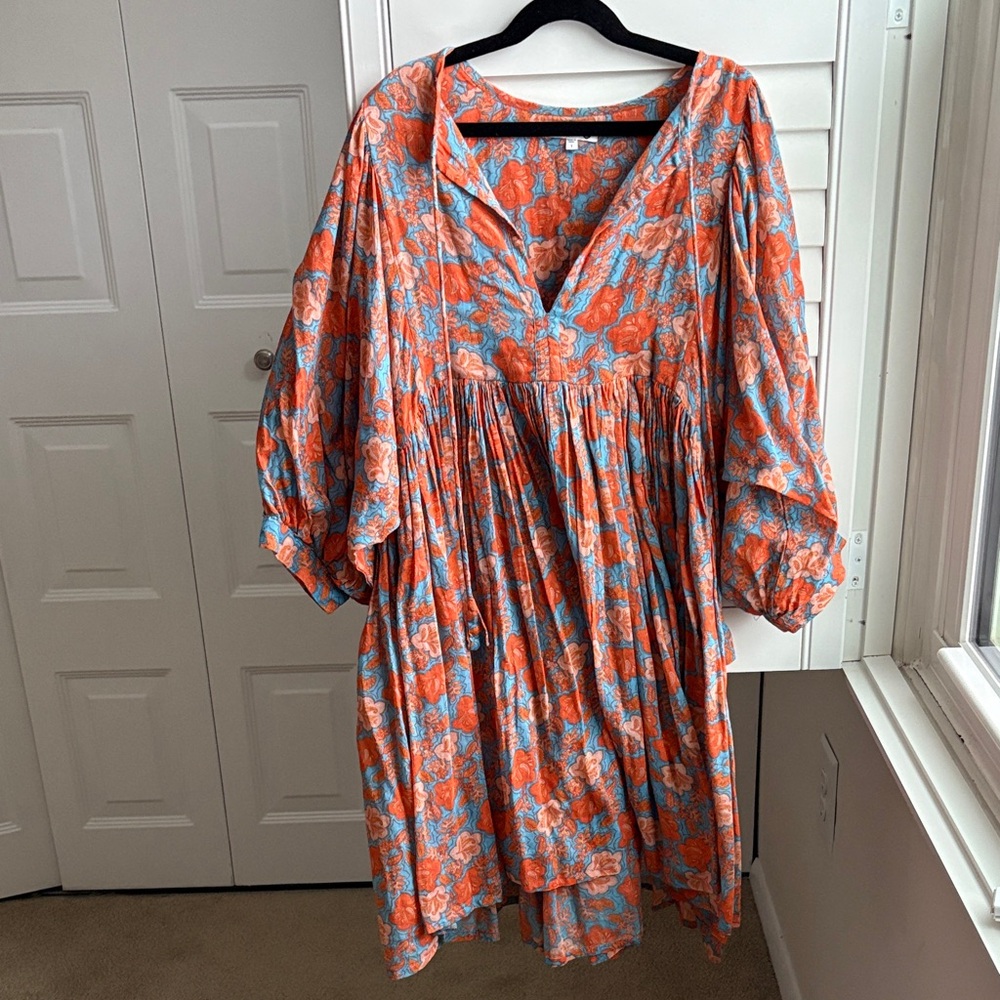 Sundry Orange and Blue Floral Long Sleeve Dress